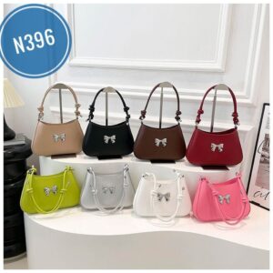 Textured design large capacity bow solid color retro one-shoulder handbag for women Code-N396